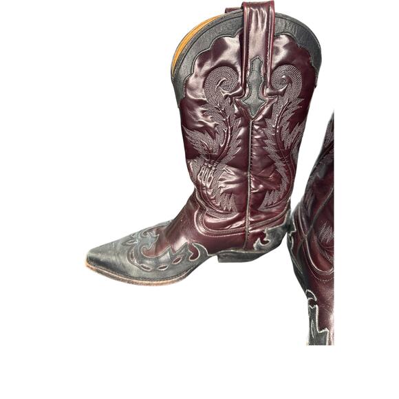 Mezcalero‎ Men's Burgundy Black Western Leather Cowboy Boots Size 7 - Picture 2 of 9